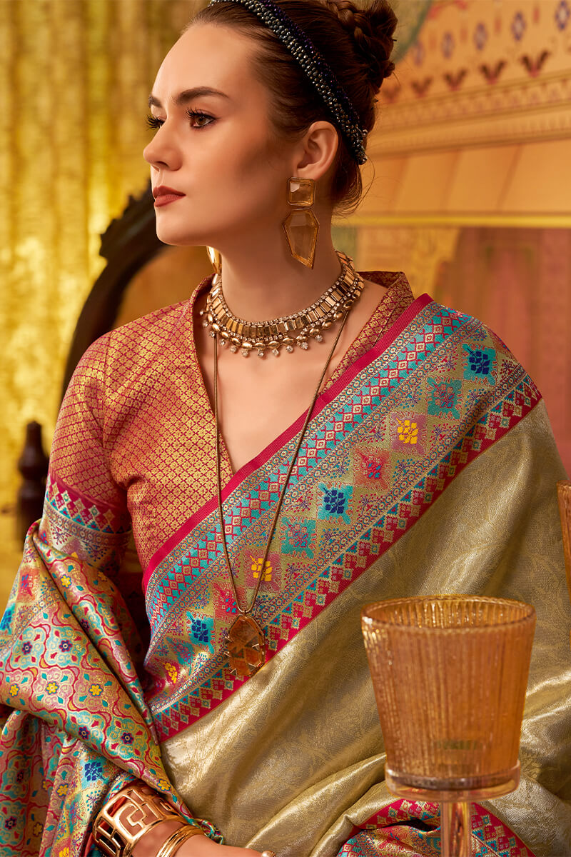 Fawn Beige Zari Woven Tissue Silk Saree