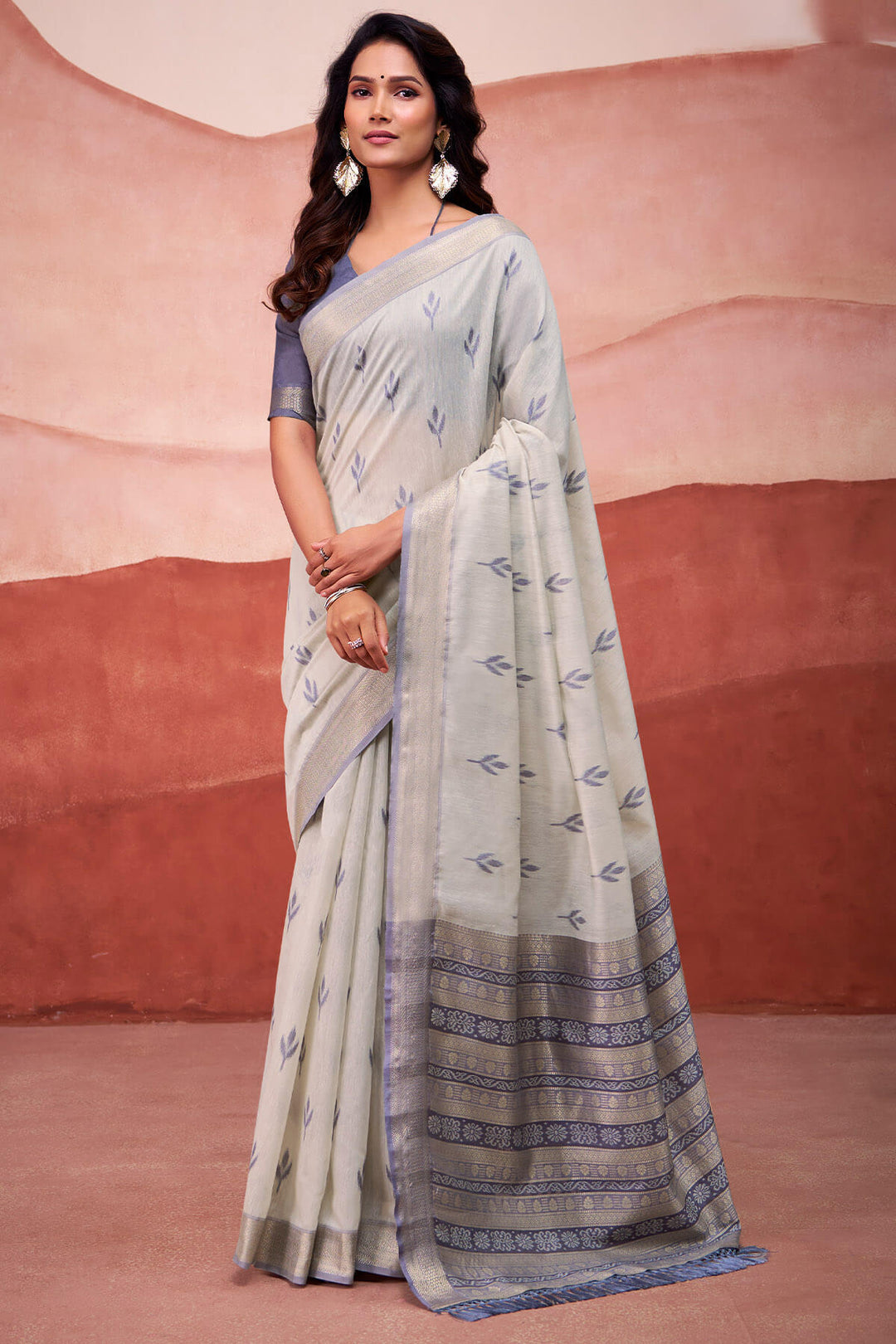 Foggy Grey Modal Cotton Silk Saree