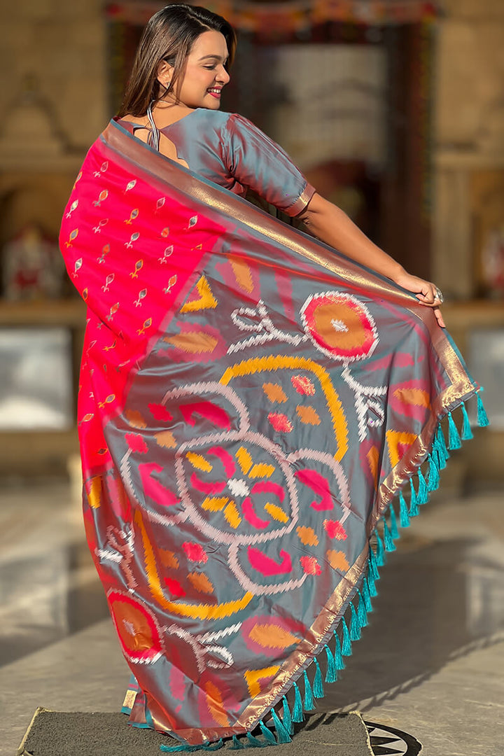 Folly Pink Ikkat Weaving Soft Silk Saree