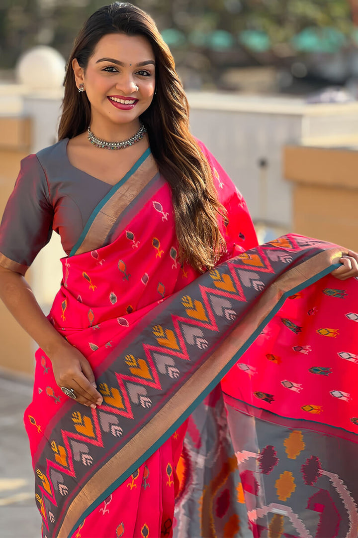 Folly Pink Ikkat Weaving Soft Silk Saree