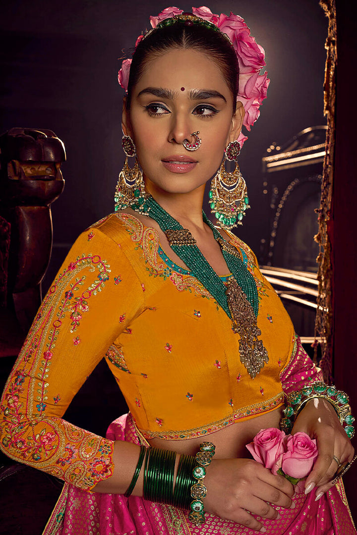 Folly Pink Pure Viscose Dola Silk Saree With Embroidery Blouse