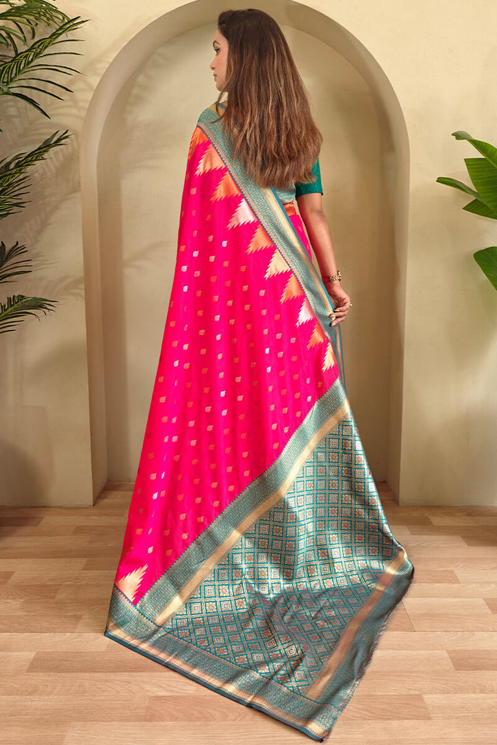 Folly Pink Zari Woven Banarasi Silk Saree