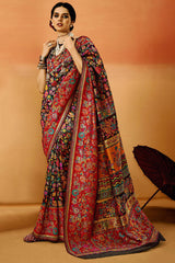 Forest Black Kashmiri Modal Pashmina Silk Saree