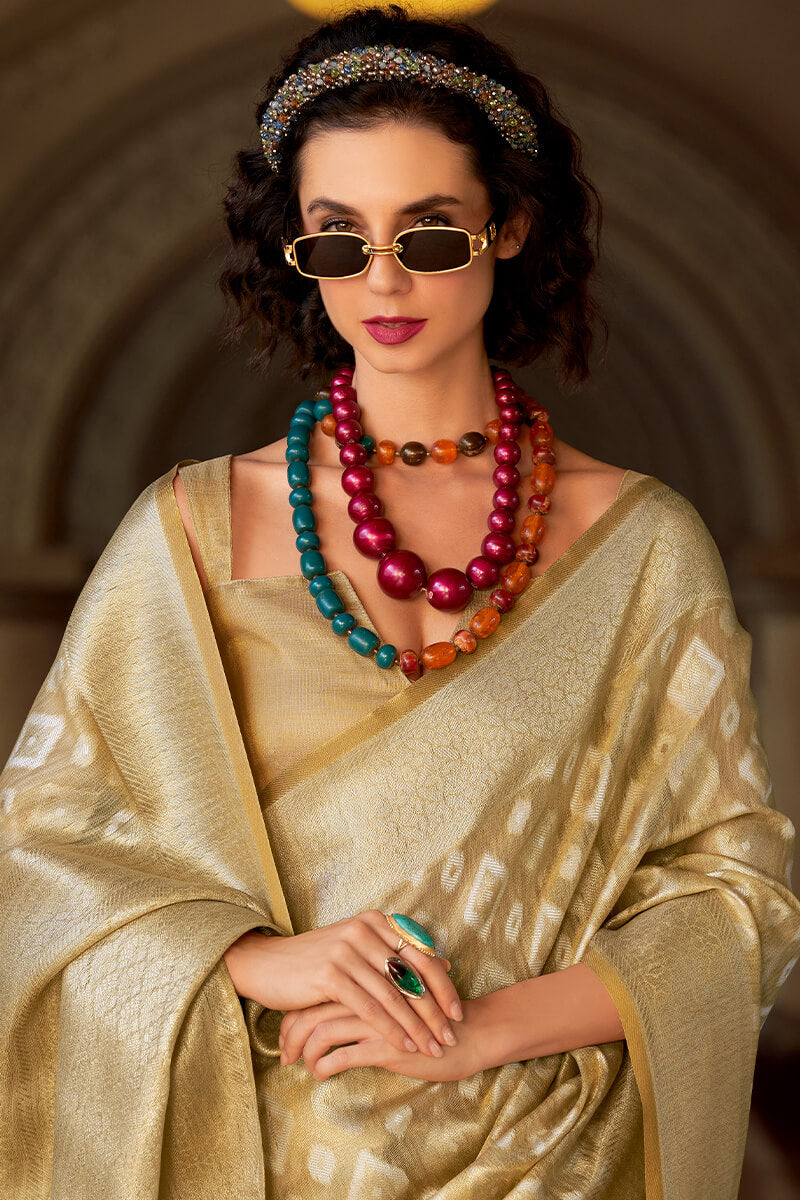 French Beige Tissue Silk Saree