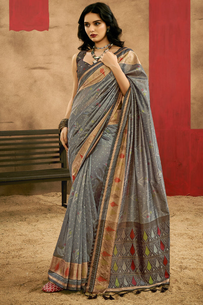 Friar Grey Patola Silk Saree