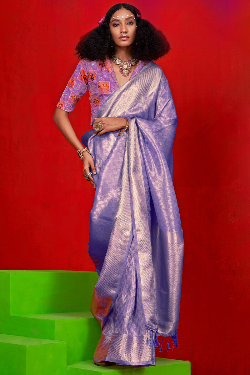 Frosted Lavender Banarasi Tissue Silk Saree