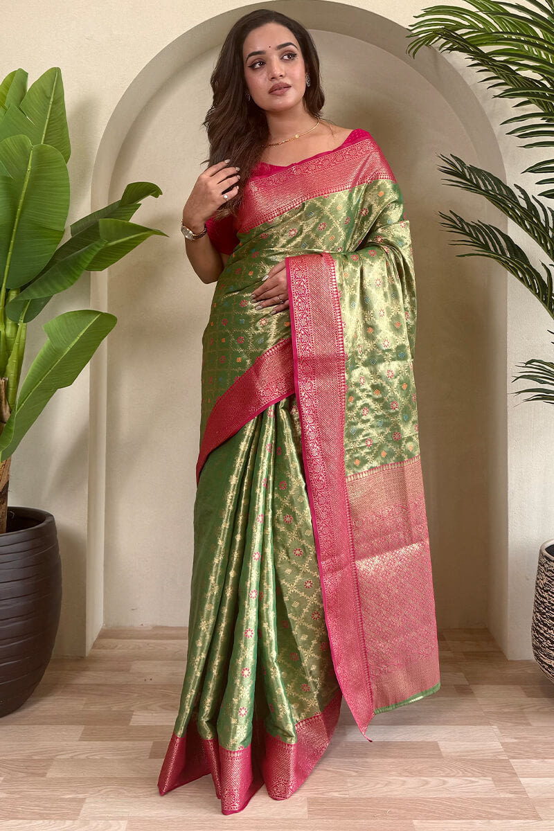 Glade Green Banarasi Tissue Silk Saree