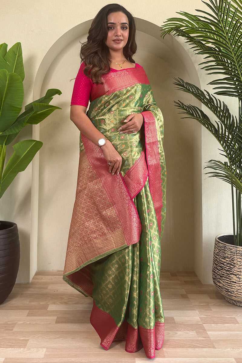 Glade Green Banarasi Tissue Silk Saree