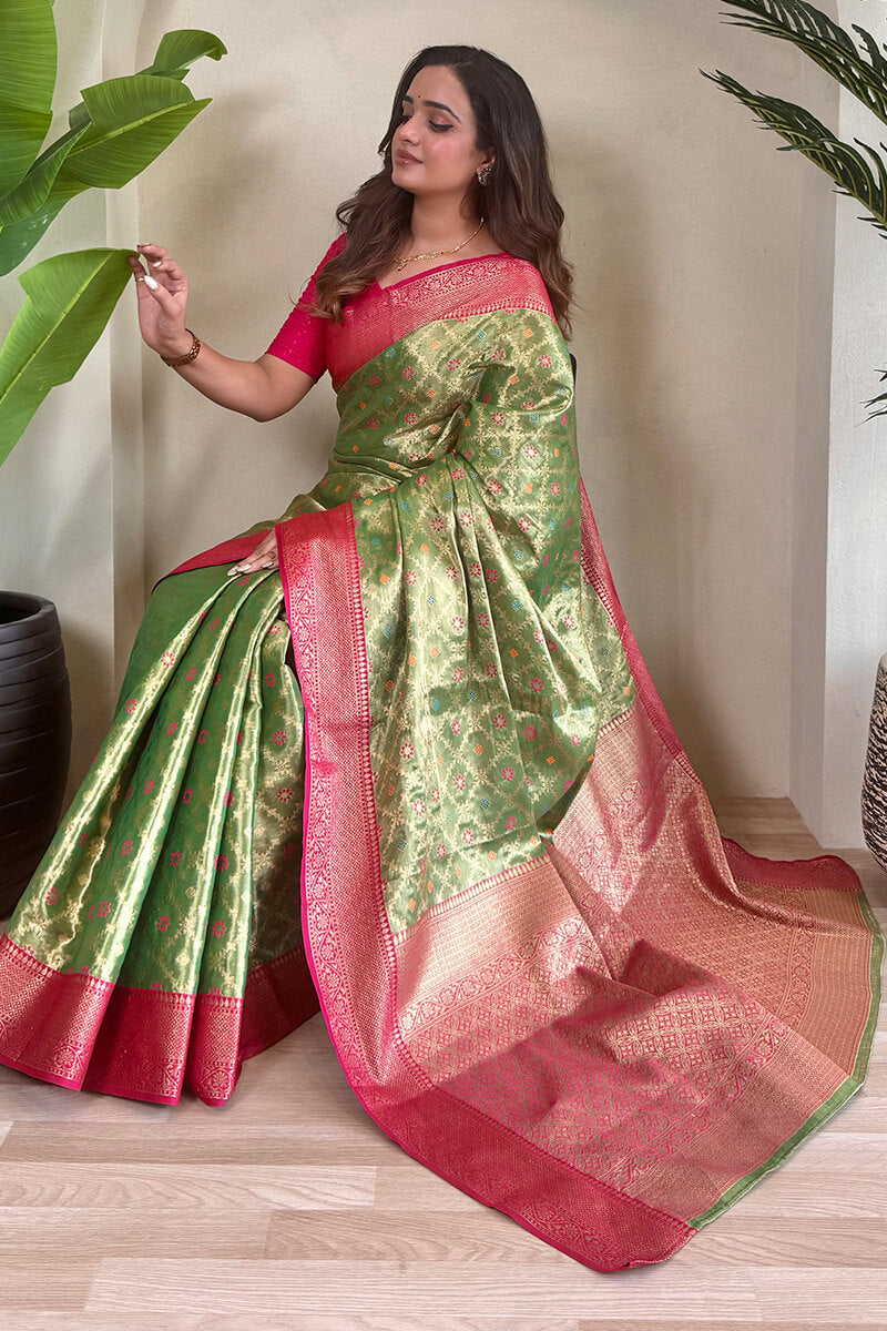 Glade Green Banarasi Tissue Silk Saree