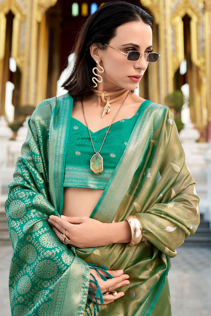 Granite Green Tissue Silk Saree