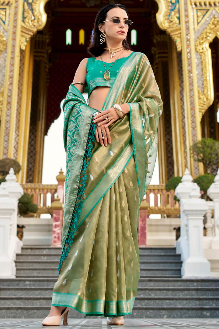 Granite Green Tissue Silk Saree