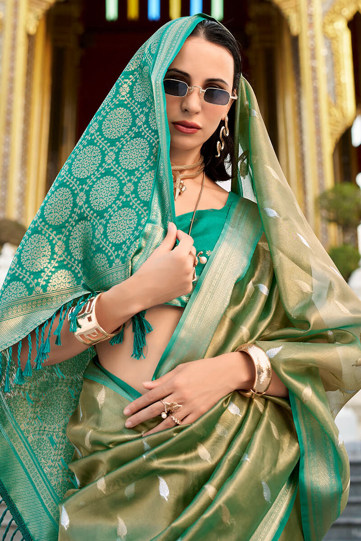 Granite Green Tissue Silk Saree