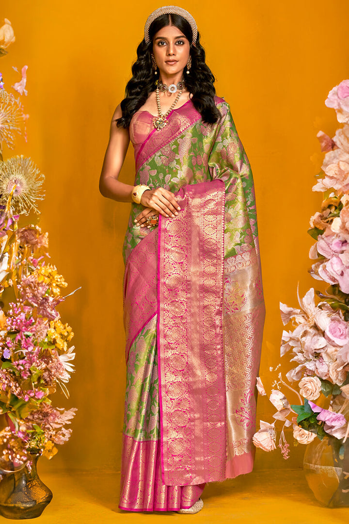 Grass Green Kanjivaram Silk Saree