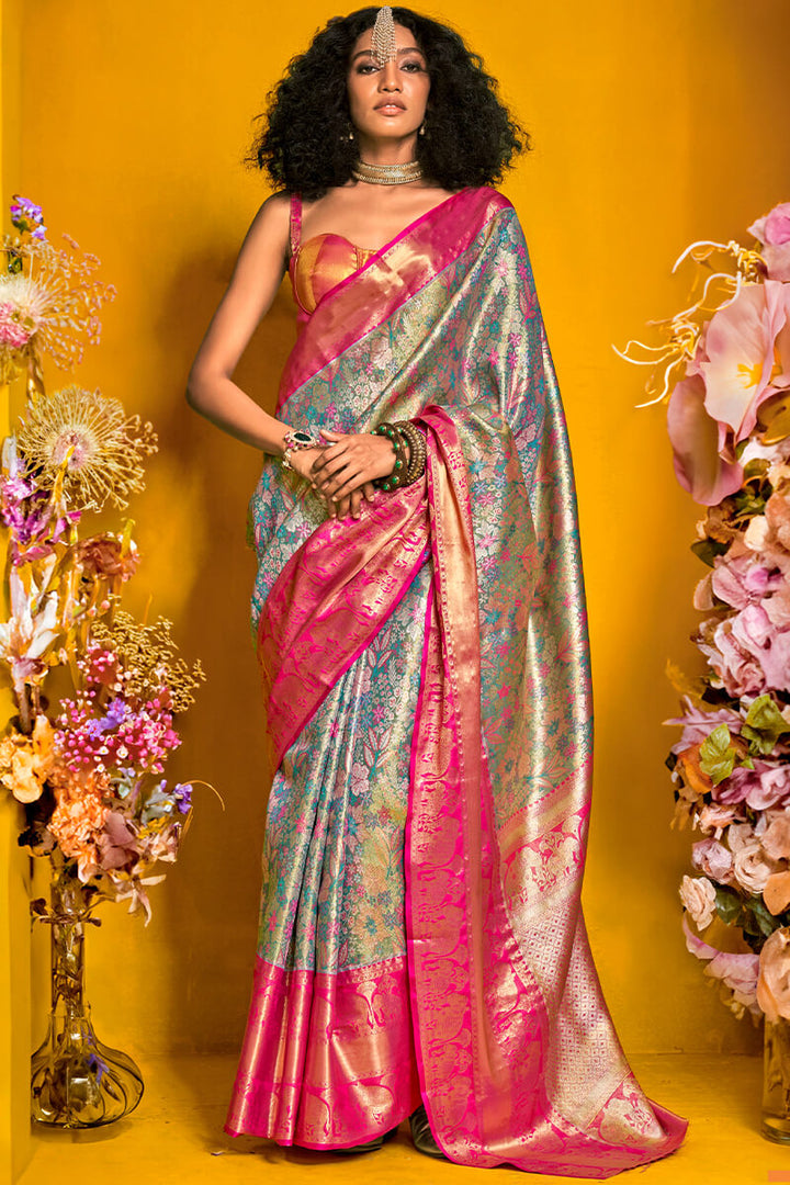 Greenish Blue Kanjivaram Silk Saree
