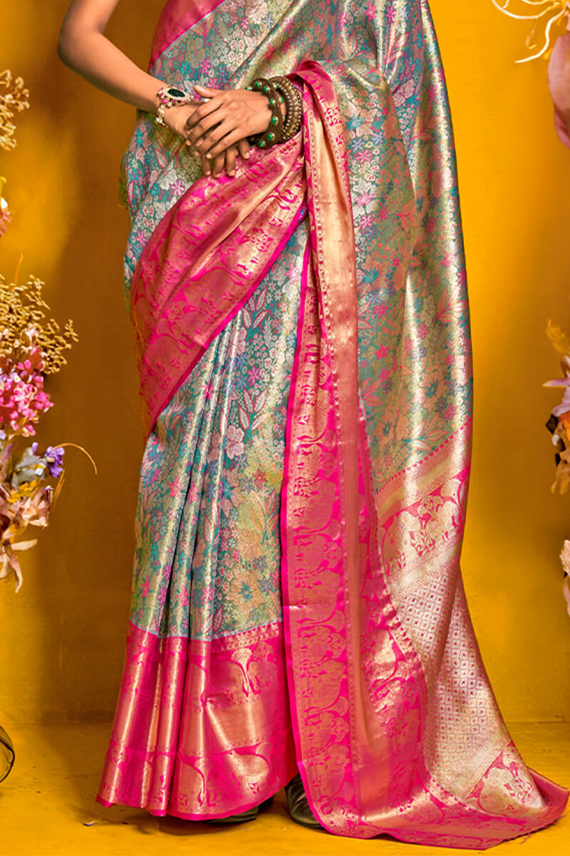 Greenish Blue Kanjivaram Silk Saree