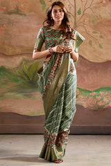 Hazel Green Printed Dola Silk Saree