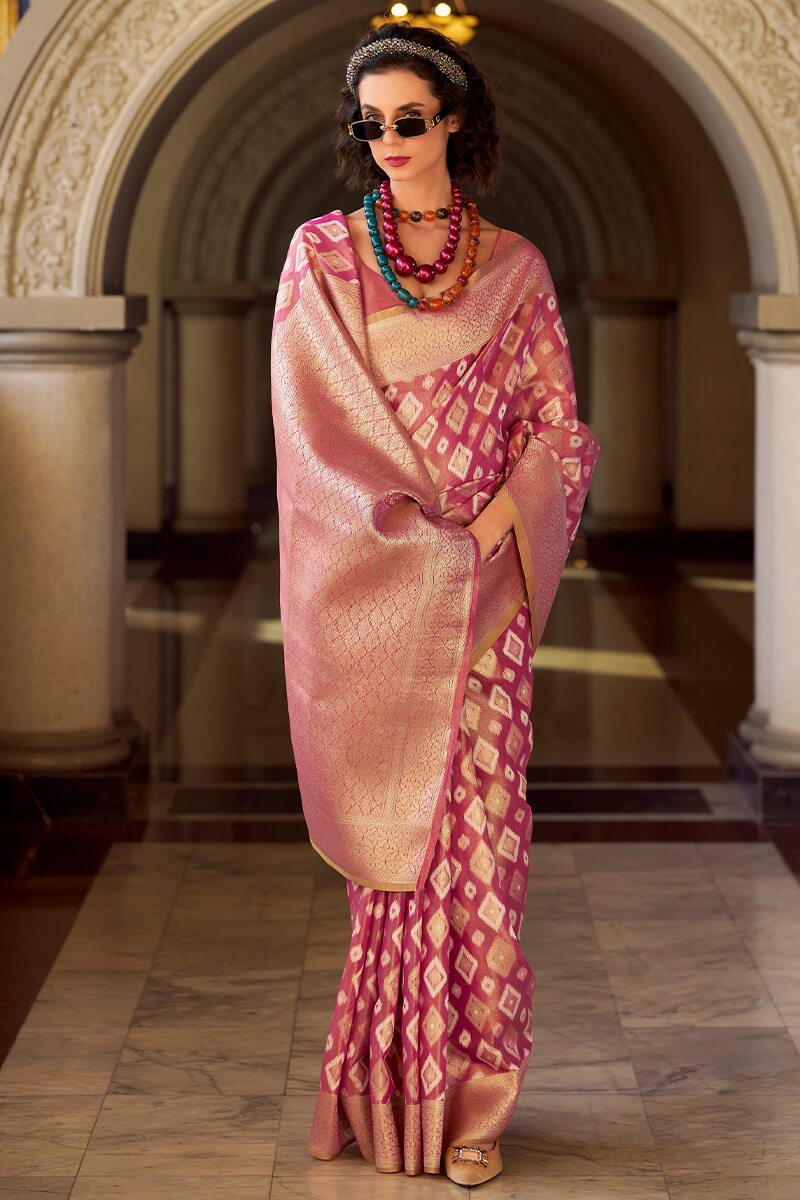 Hibiscus Pink Tissue Silk Saree