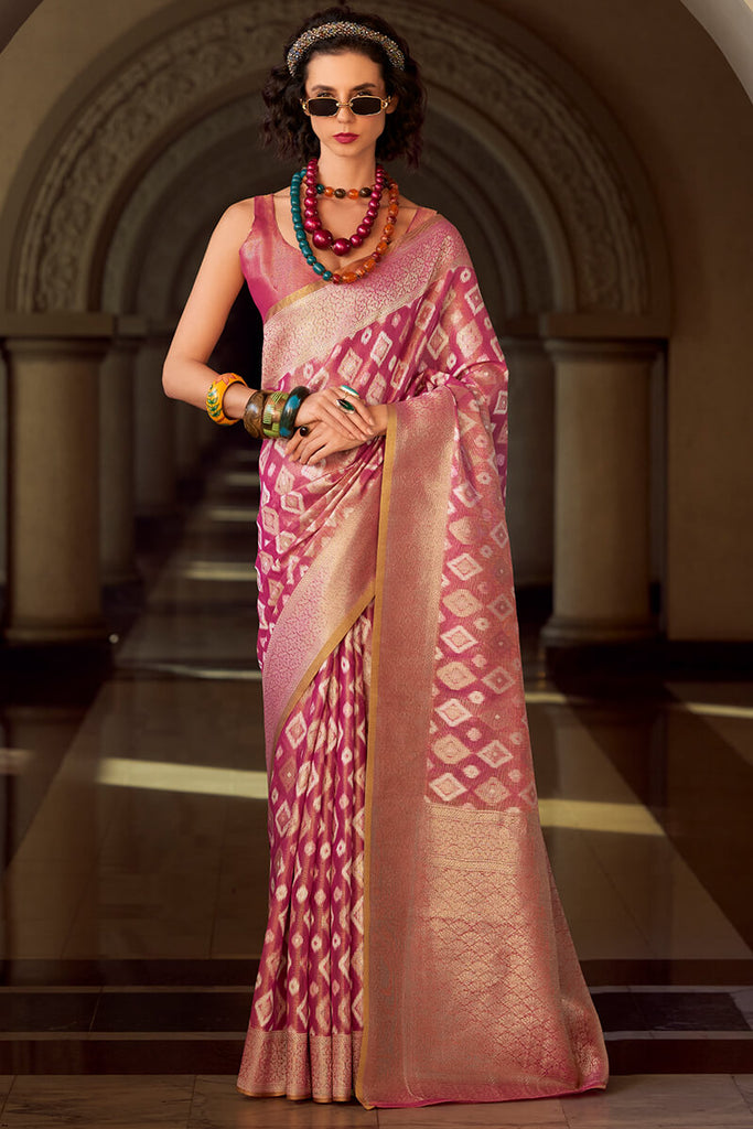 Hibiscus Pink Tissue Silk Saree