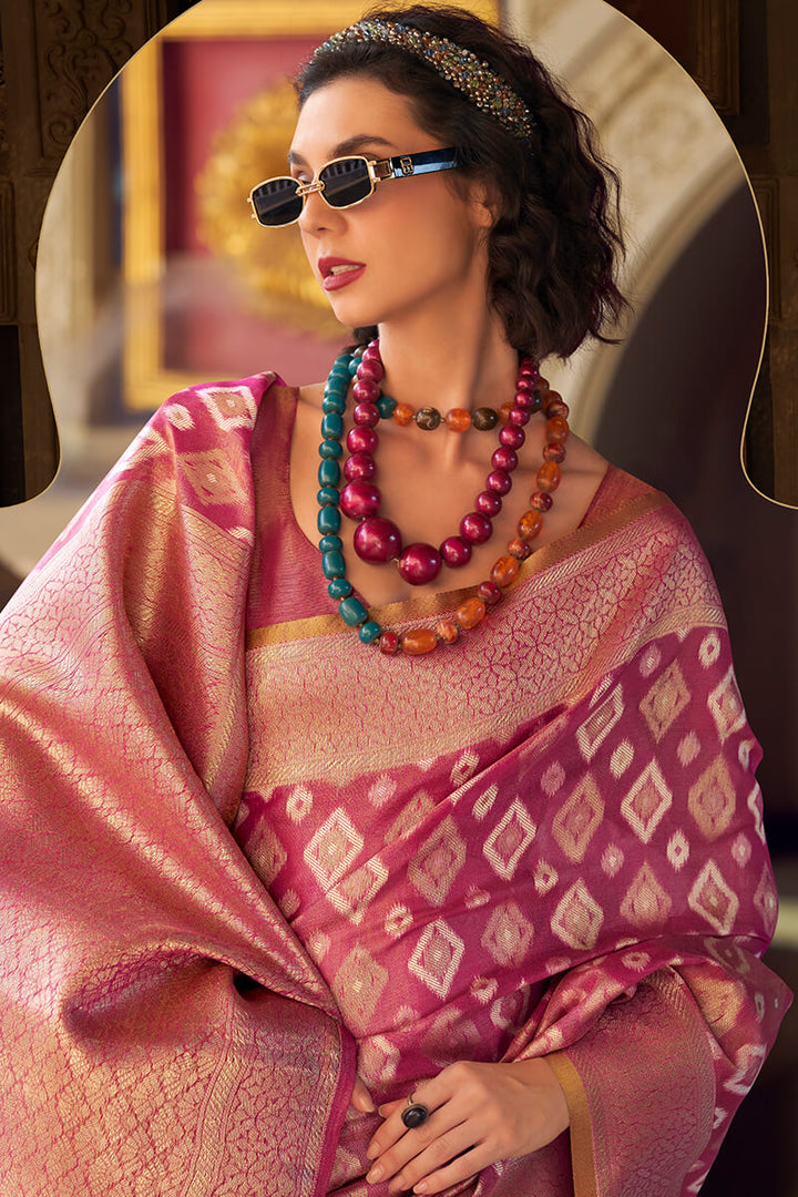 Hibiscus Pink Tissue Silk Saree