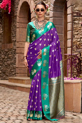 Honey Flower Purple Satin Silk Saree
