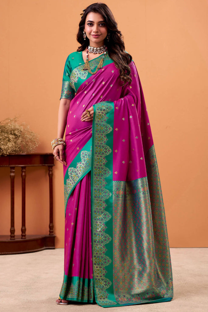 Hot Magenta Zari Woven Satin Silk Saree