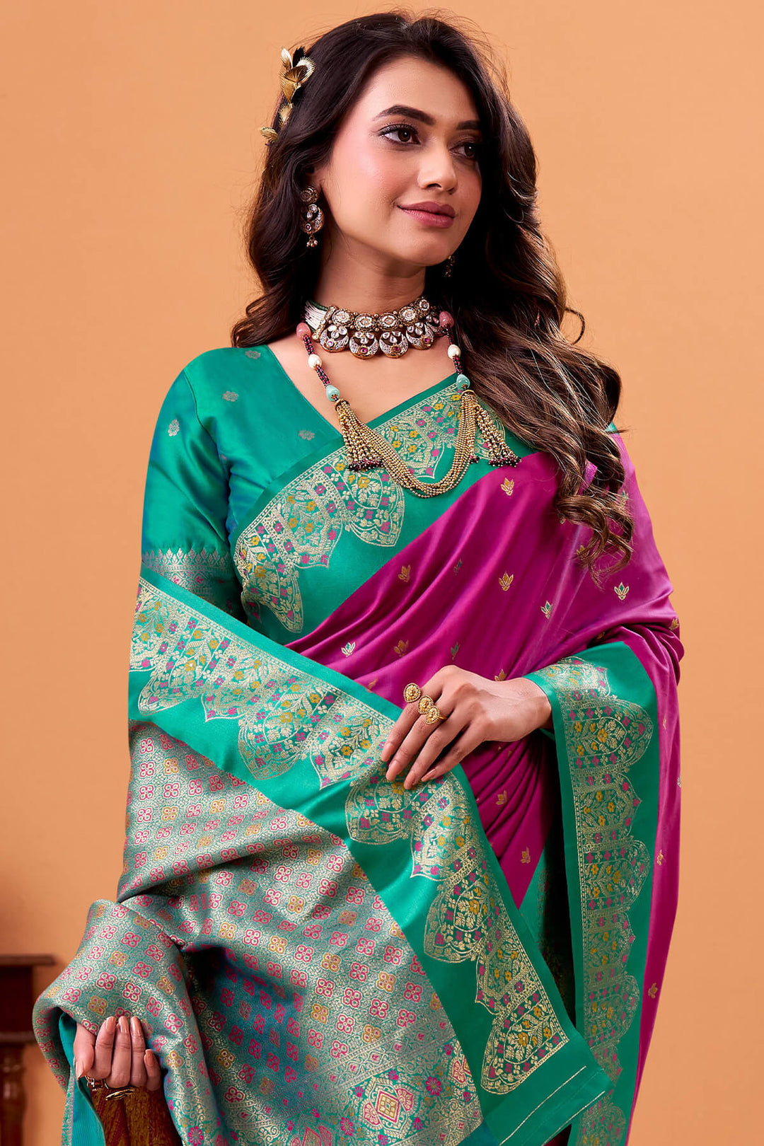 Hot Magenta Zari Woven Satin Silk Saree