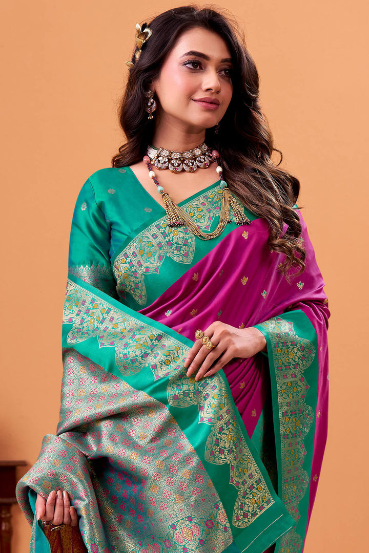 Hot Magenta Zari Woven Satin Silk Saree