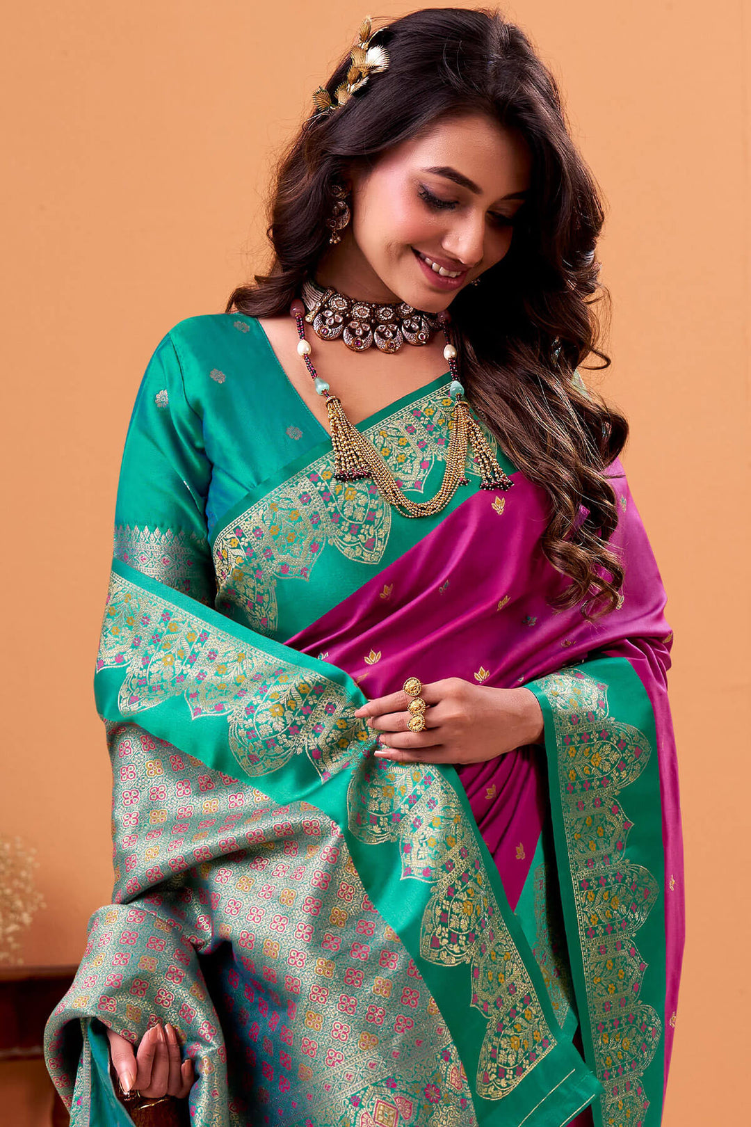 Hot Magenta Zari Woven Satin Silk Saree