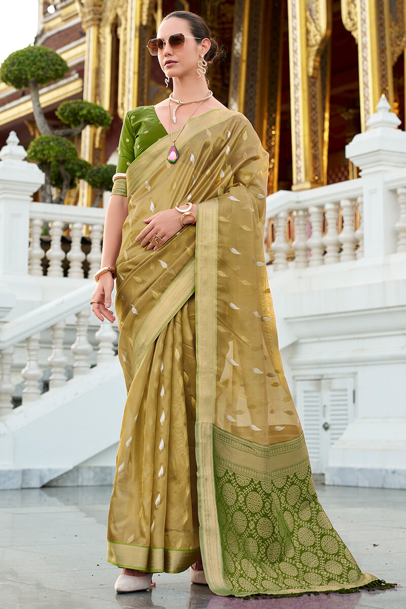 Husk Green Tissue Silk Saree