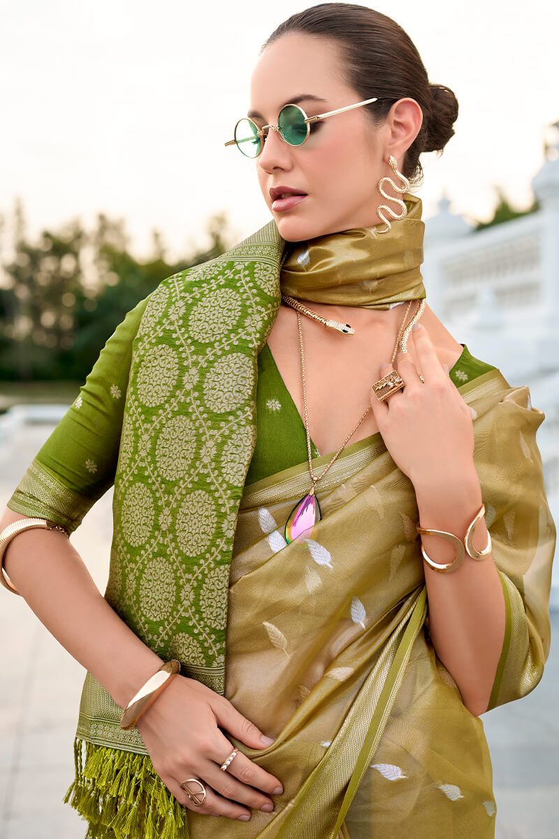 Husk Green Tissue Silk Saree