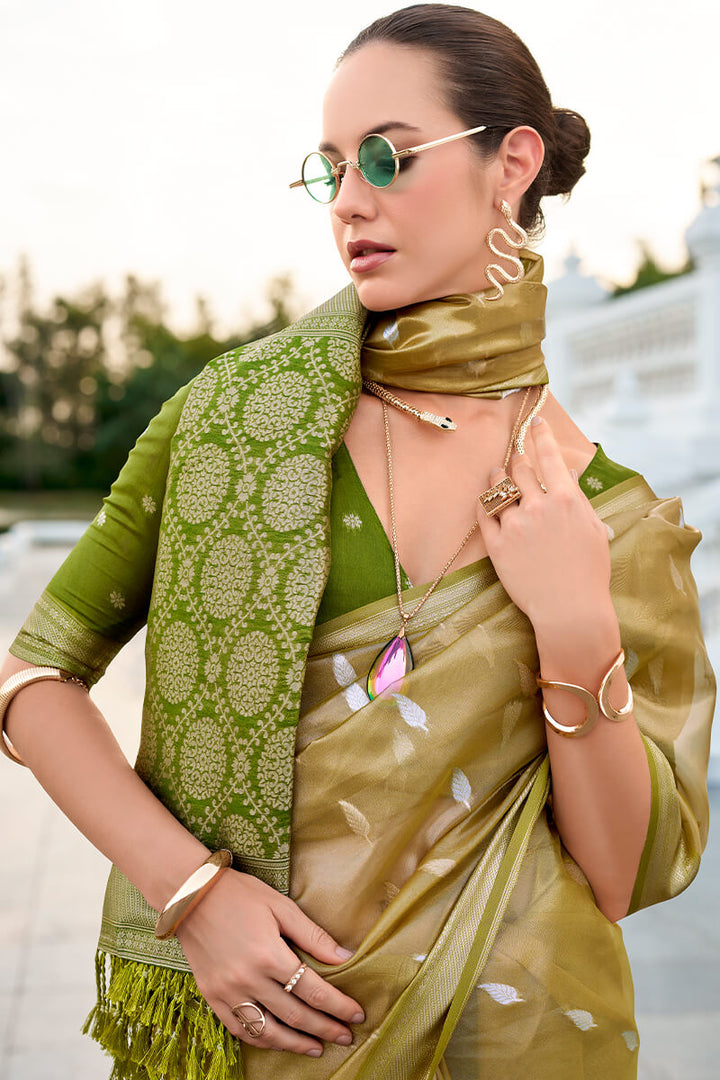 Husk Green Tissue Silk Saree