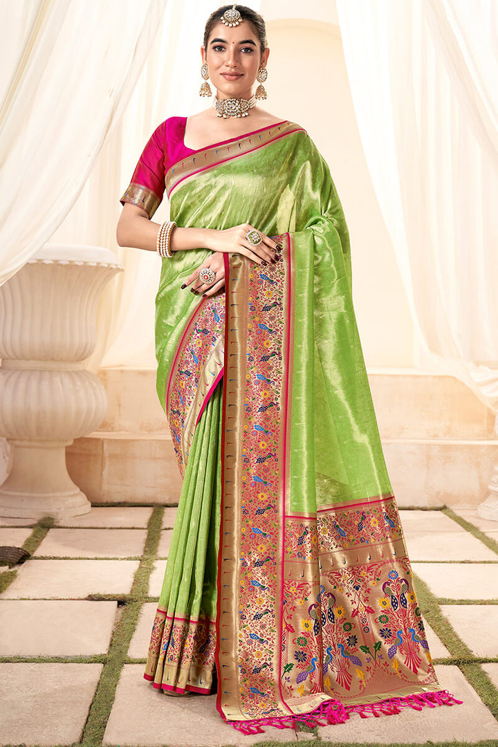 Iguana Green Paithani Tissue Silk Saree