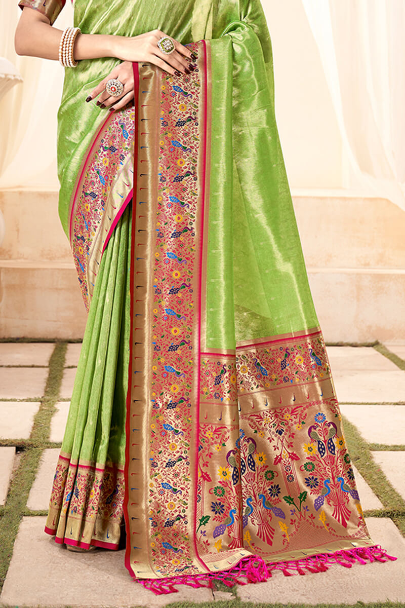 Iguana Green Paithani Tissue Silk Saree