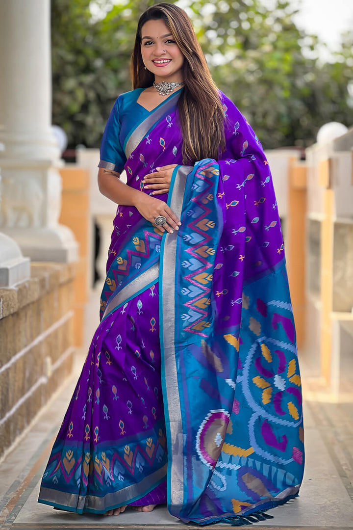 Iris Purple Ikkat Weaving Soft Silk Saree