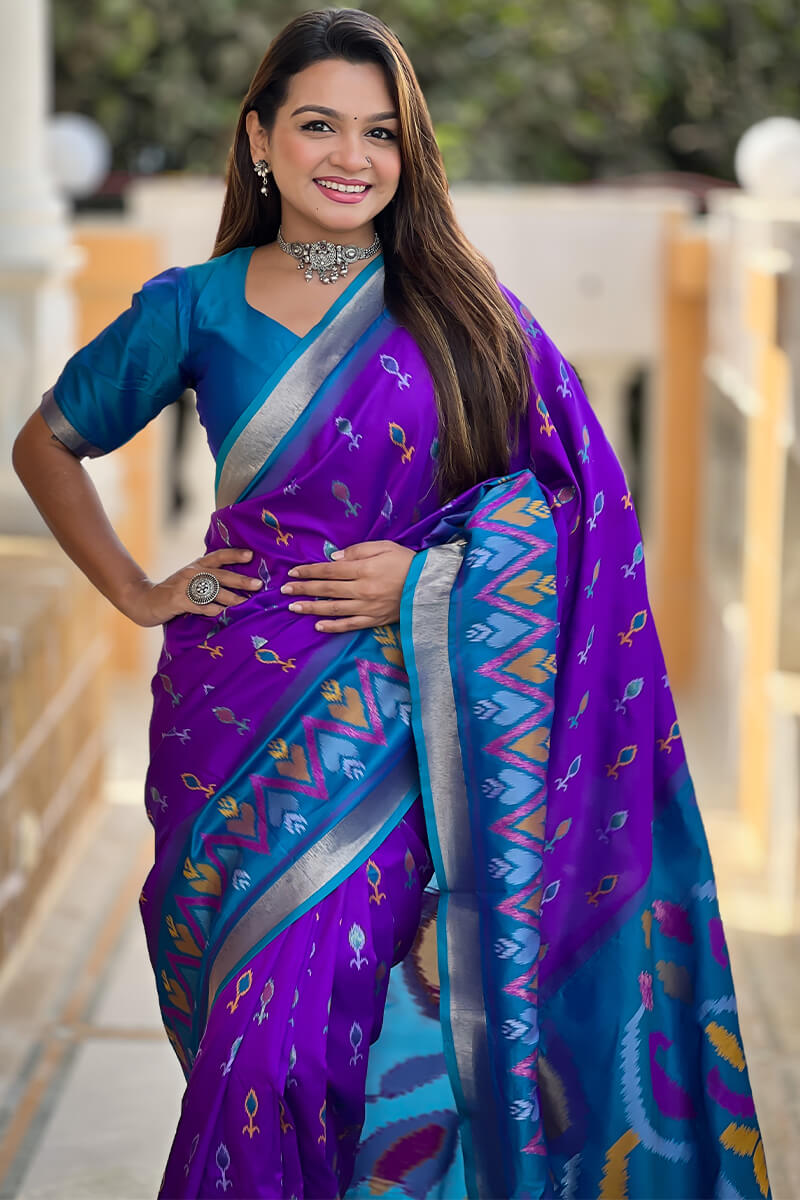 Iris Purple Ikkat Weaving Soft Silk Saree