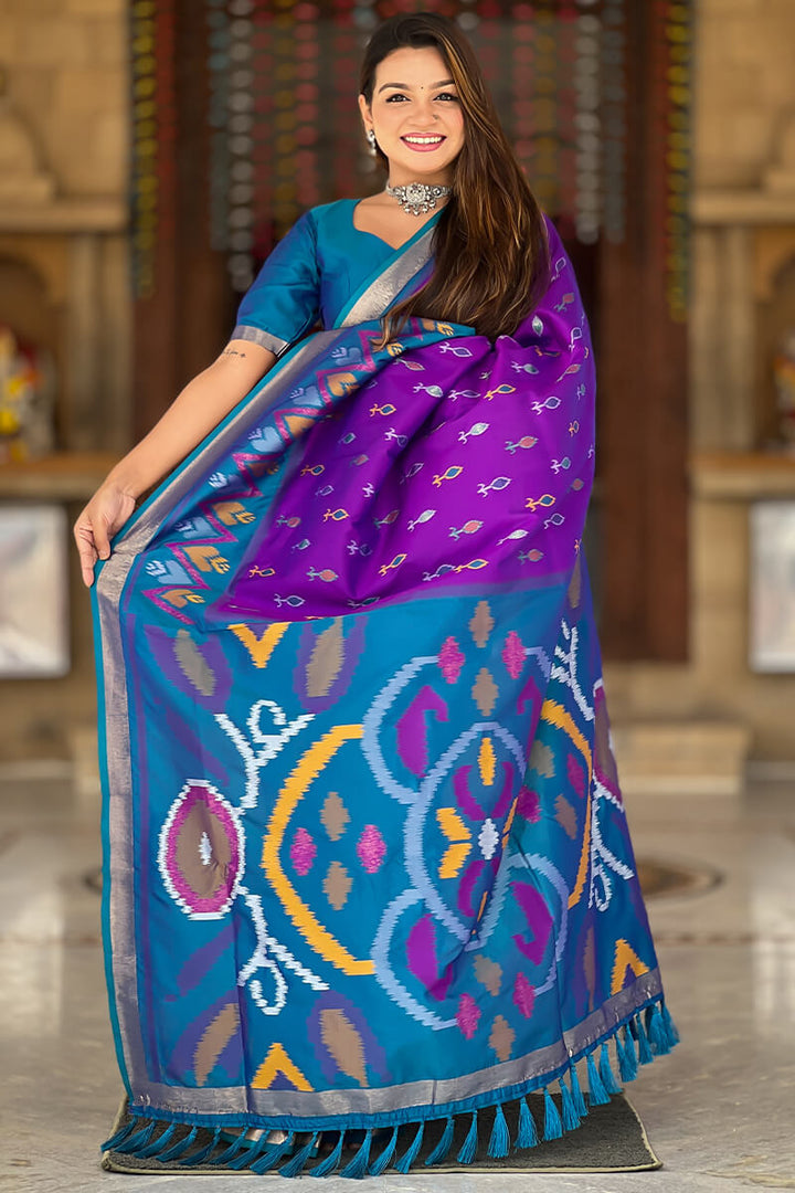 Iris Purple Ikkat Weaving Soft Silk Saree