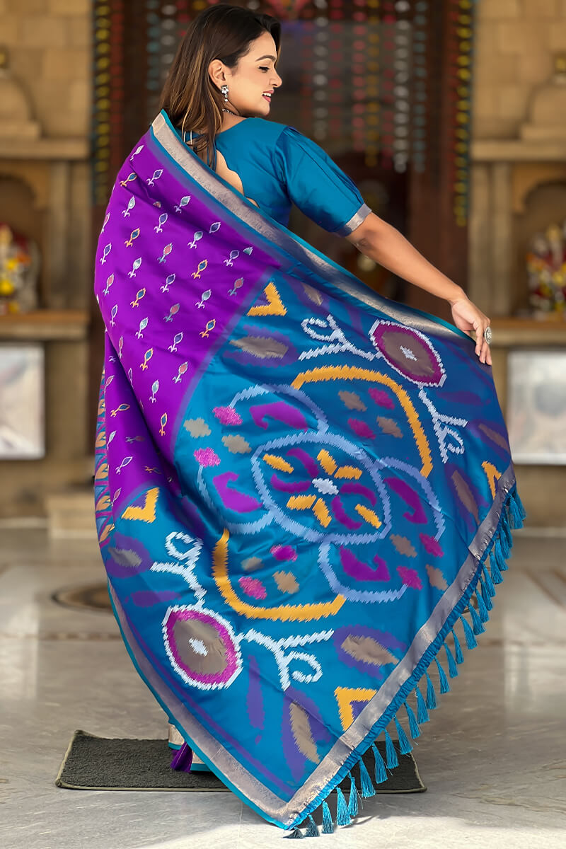 Iris Purple Ikkat Weaving Soft Silk Saree