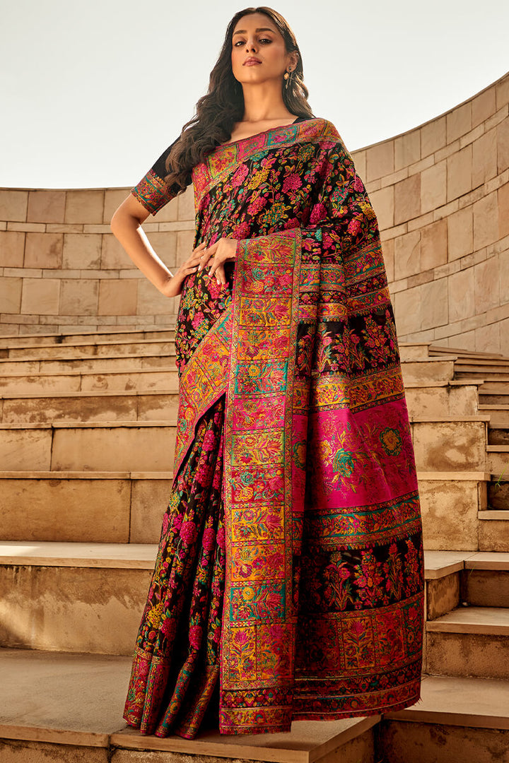 Jaguar Black Kashmiri Modal Silk Saree