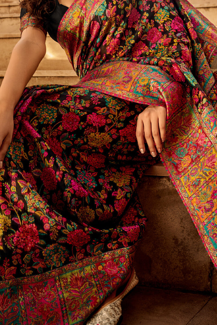 Jaguar Black Kashmiri Modal Silk Saree