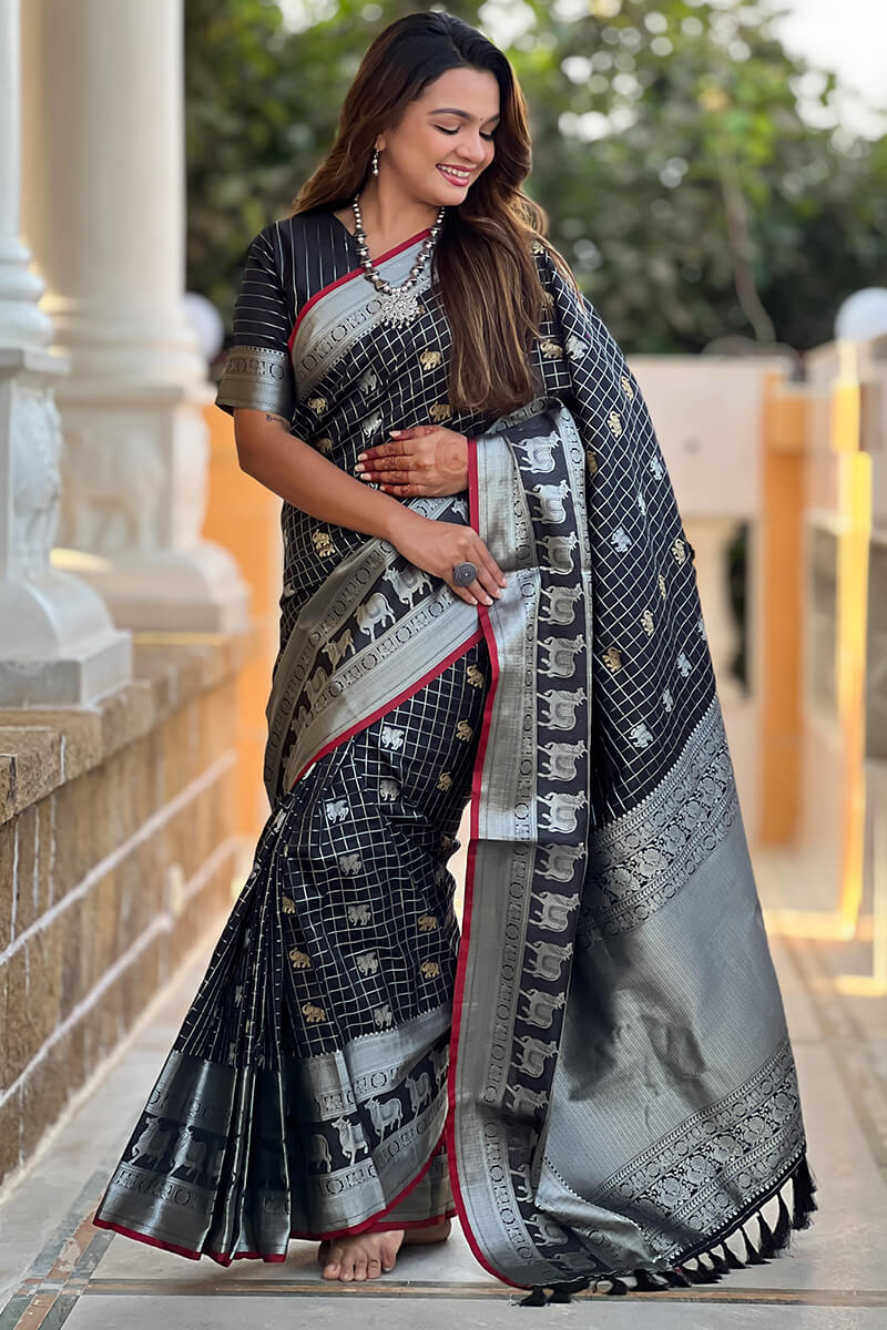 Jaguar Black Soft Banarasi Silk Saree
