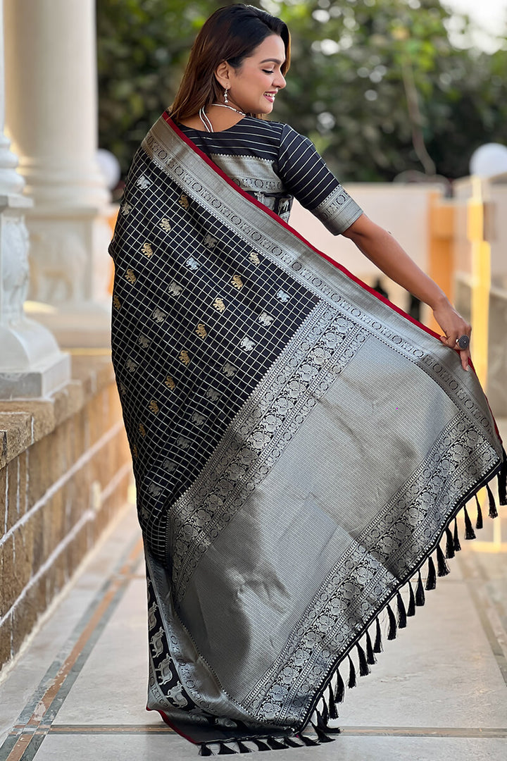 Jaguar Black Soft Banarasi Silk Saree