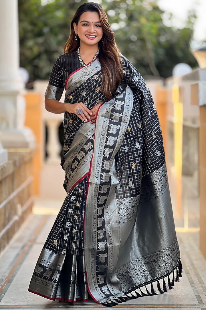 Jaguar Black Soft Banarasi Silk Saree
