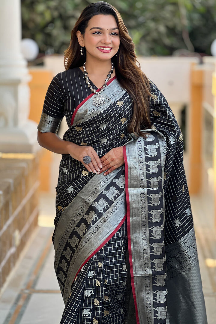Jaguar Black Soft Banarasi Silk Saree