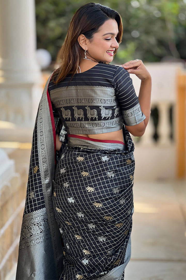 Jaguar Black Soft Banarasi Silk Saree
