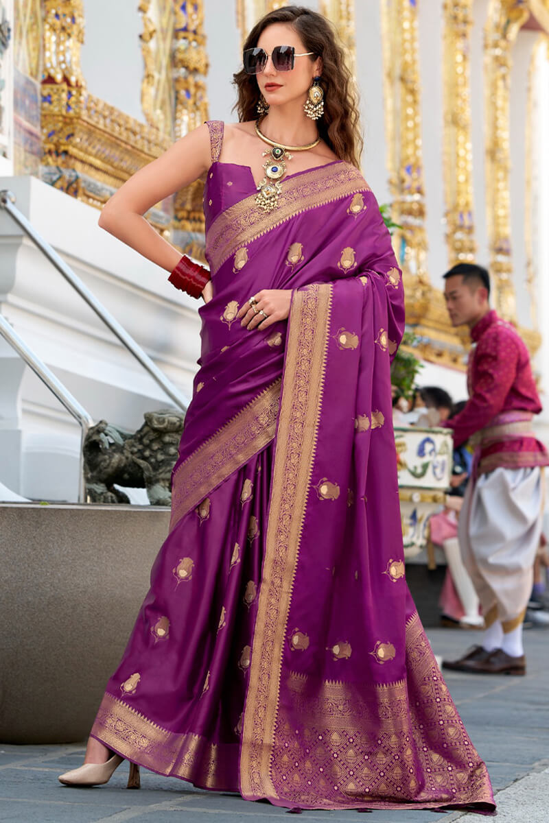 Jazzberry Purple Zari Woven Banarasi Satin Silk Saree