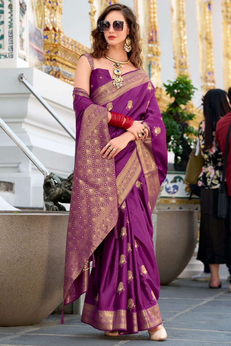 Jazzberry Purple Zari Woven Banarasi Satin Silk Saree