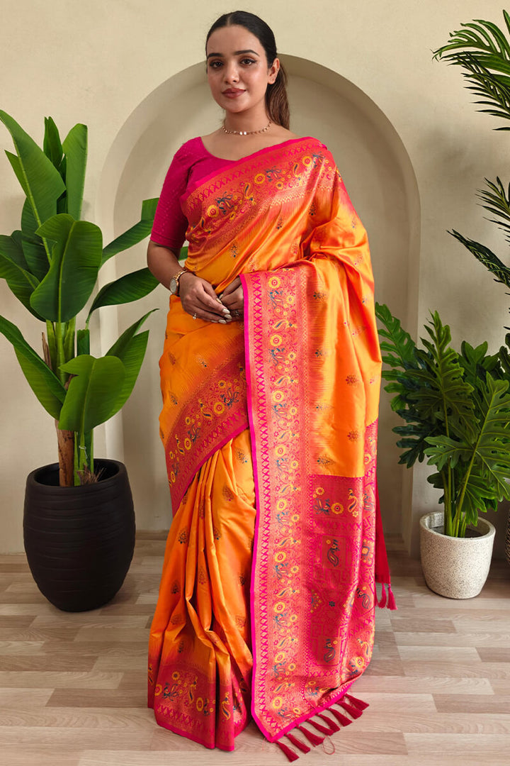 Koromiko Yellow Zari Woven Banarasi Silk Saree