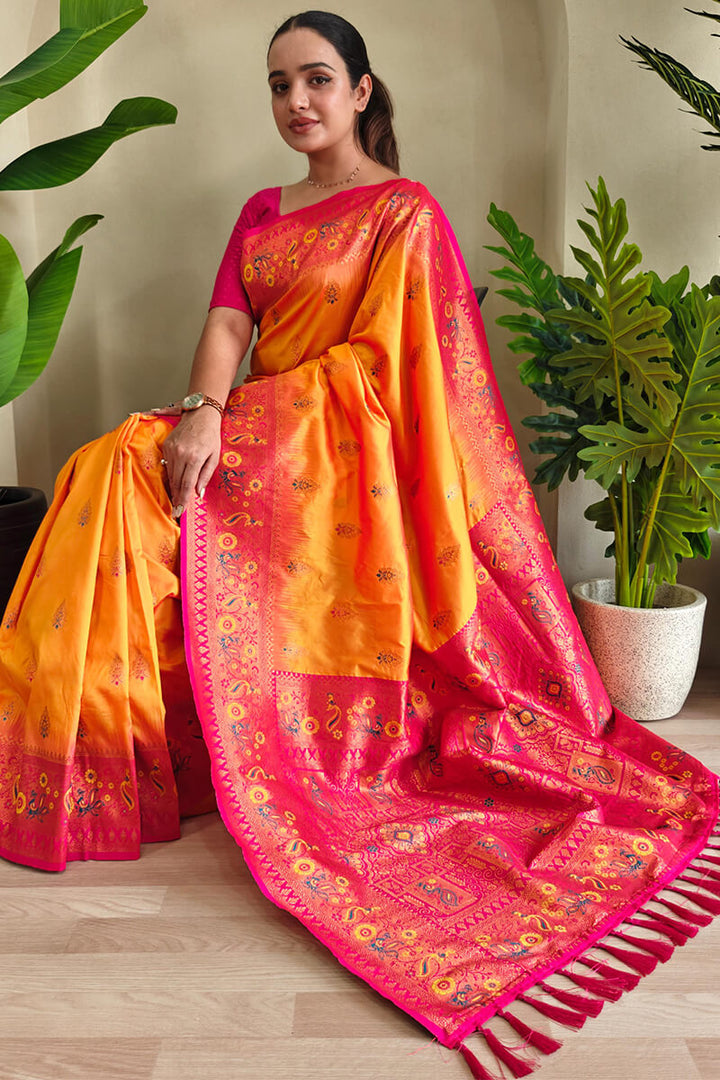 Koromiko Yellow Zari Woven Banarasi Silk Saree