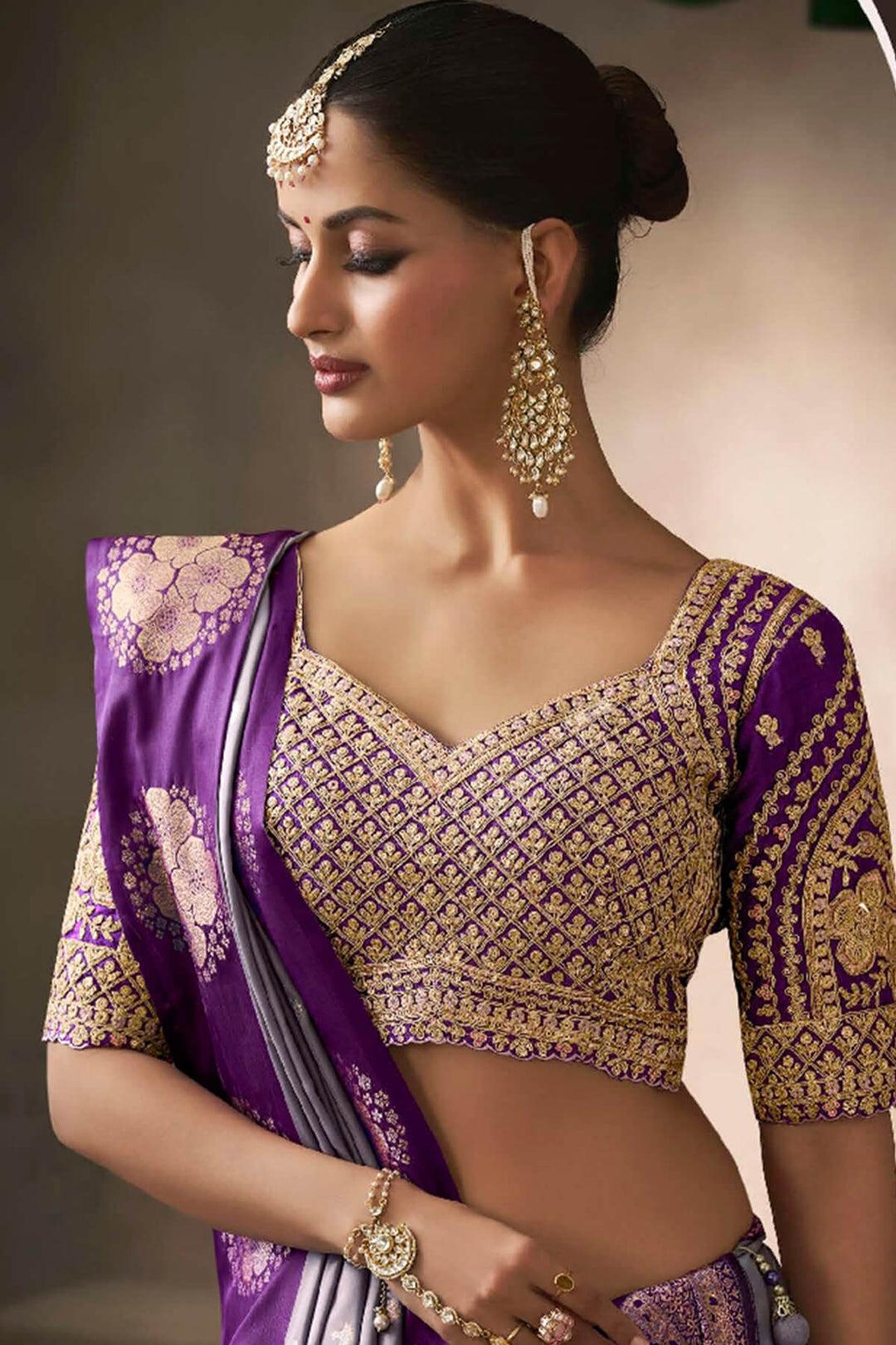 Languid Lavender Zari Woven Satin Silk Saree With Heavy Embroidery Blouse Piece