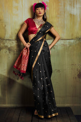 Licorice Black Banarasi Handloom silk saree